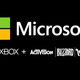 The Microsoft logo and those of its Activision Blizzard gaming brands sit against a black background.